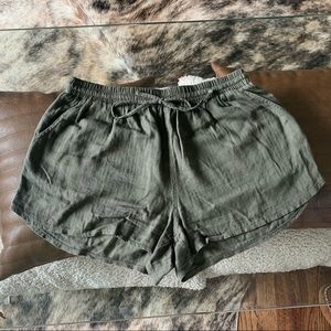 Olive Green Linen Shorts